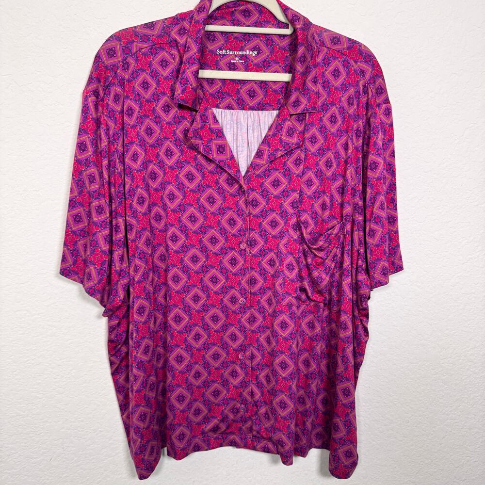 Soft Surroundings Womens Button Blouse Top Size 3X Flowy Floral Soft Purple
